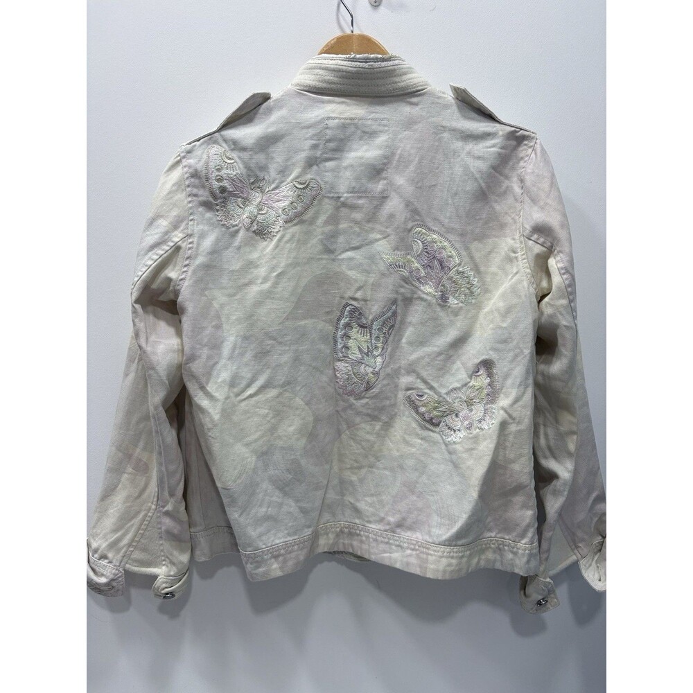 Zadig & Voltaire Kavy Camou Women M Butterfly Embroidered Camo Linen Jacket